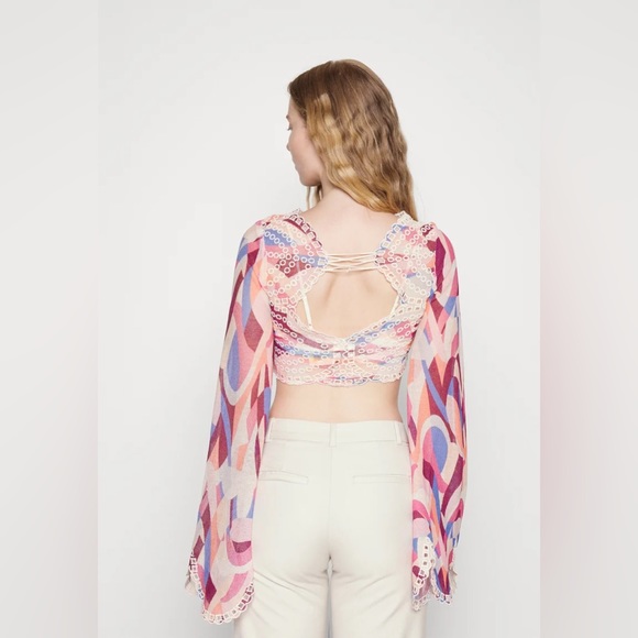 𝓯𝓹 Free People ~ Eyes on You Bell Sleeve Eyelet Mesh Crop Top - Picture 10 of 13